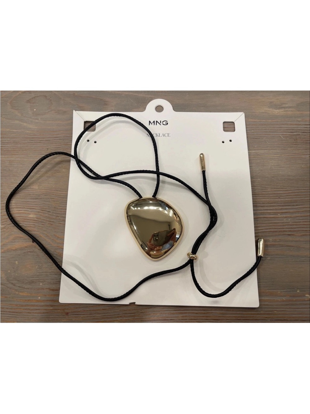 Mango Gold Pebble Pendant on Black Cord Necklace